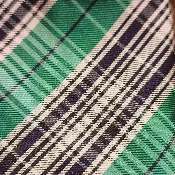 Men's Xander Thread Green, Black Plaid Hand Made Microfiber Neck Tie - Picture 2 of 8